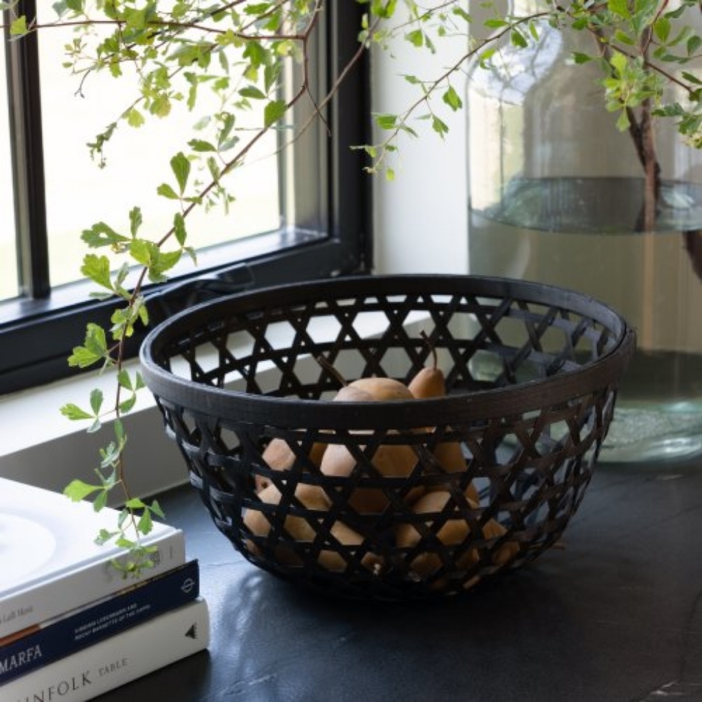 NEW! MAGNOLIA RATTAN WOVEN BLACK BASKET